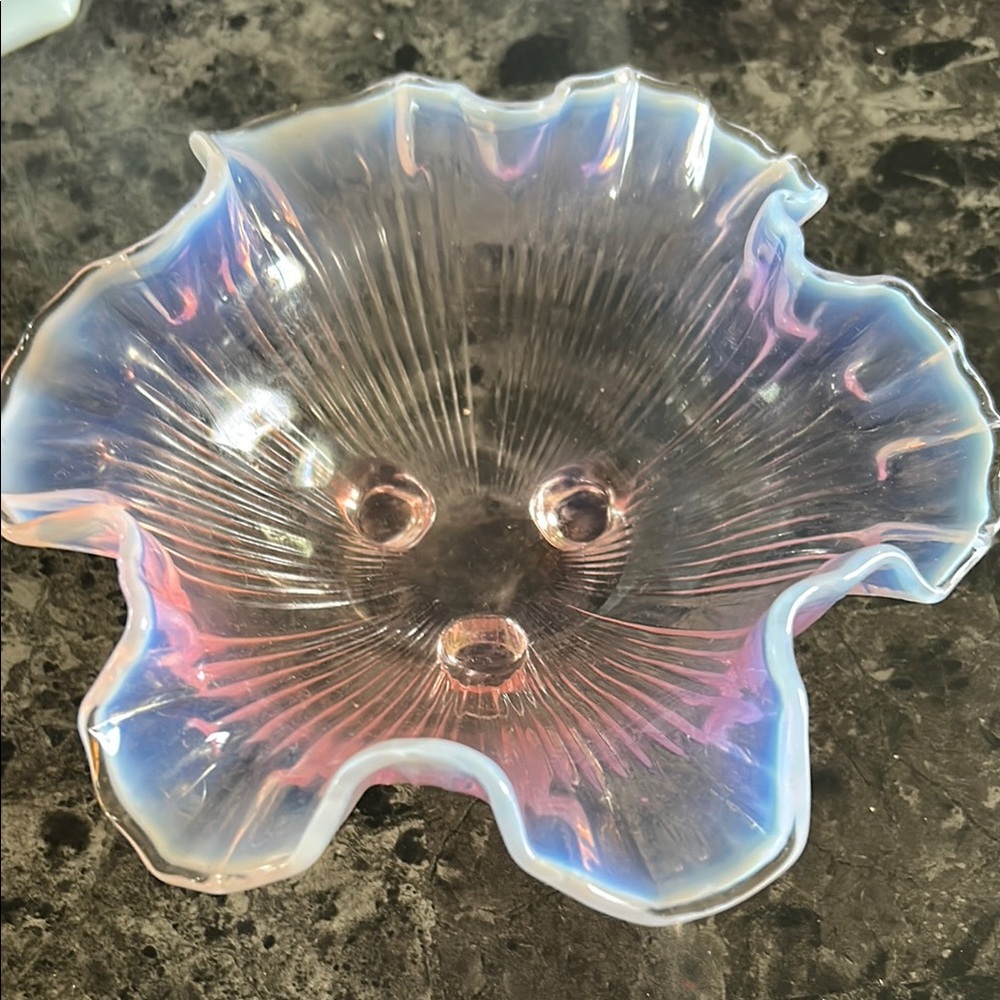 Vintage Fenton Pink Opalescent Glass Footed Bowl